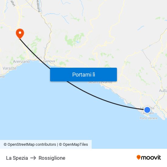 La Spezia to Rossiglione map