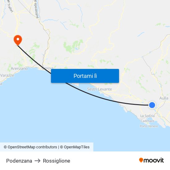 Podenzana to Rossiglione map