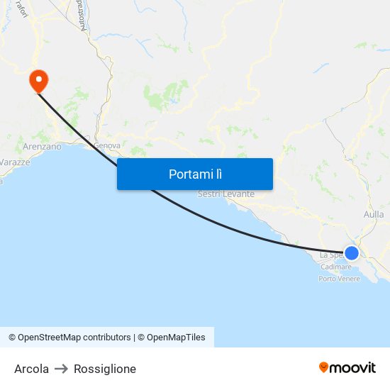 Arcola to Rossiglione map