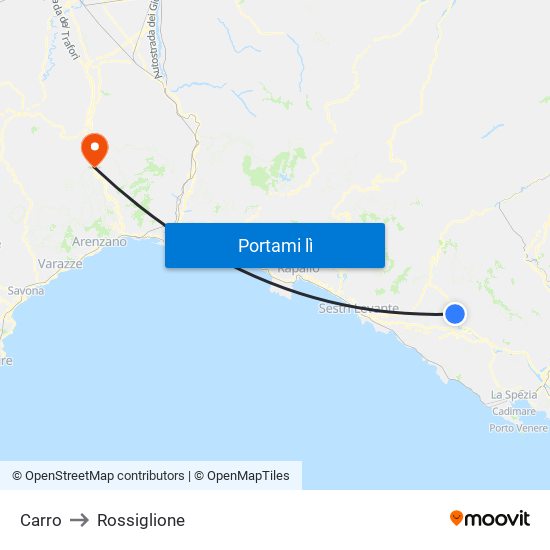 Carro to Rossiglione map