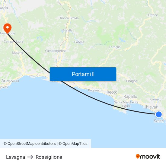 Lavagna to Rossiglione map