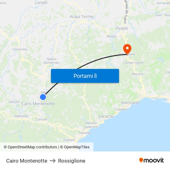 Cairo Montenotte to Rossiglione map