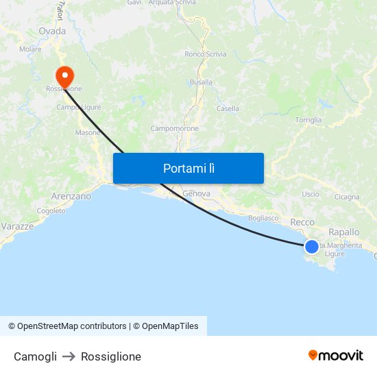 Camogli to Rossiglione map