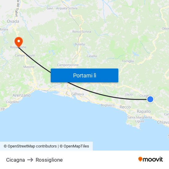 Cicagna to Rossiglione map