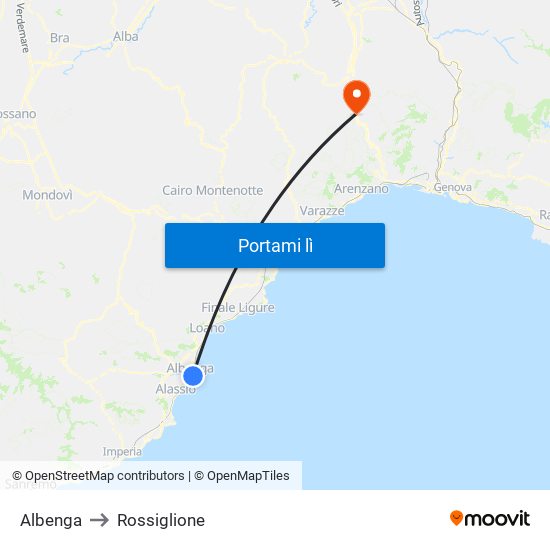 Albenga to Rossiglione map