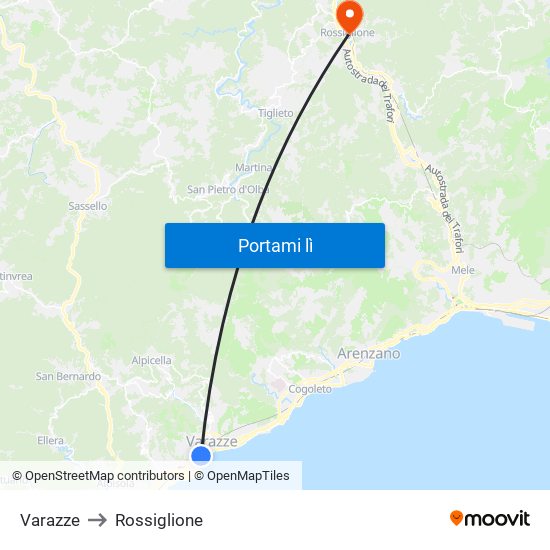 Varazze to Rossiglione map