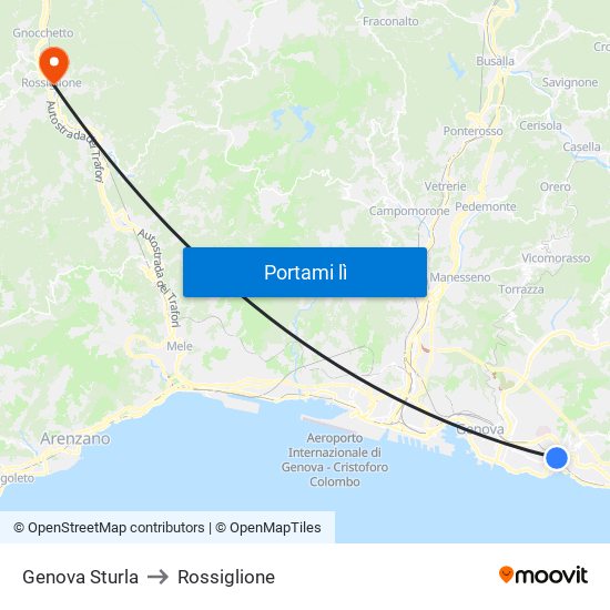 Genova Sturla to Rossiglione map