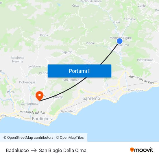 Badalucco to San Biagio Della Cima map