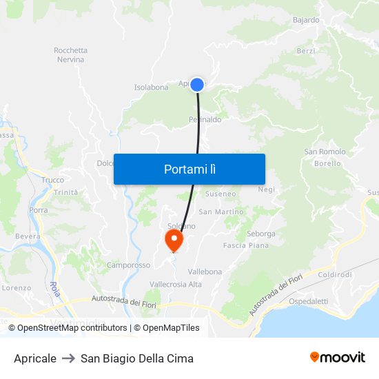 Apricale to San Biagio Della Cima map