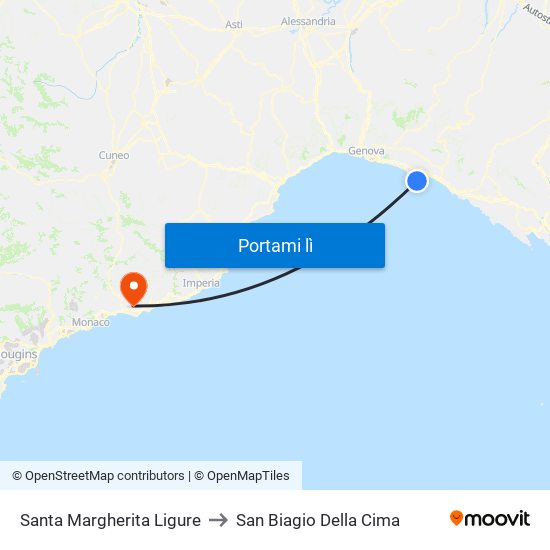 Santa Margherita Ligure to San Biagio Della Cima map