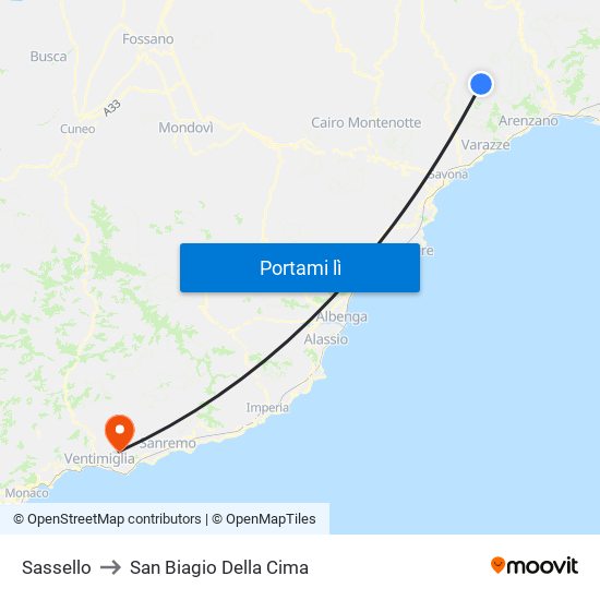 Sassello to San Biagio Della Cima map
