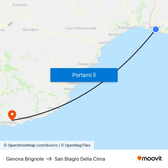 Genova Brignole to San Biagio Della Cima map