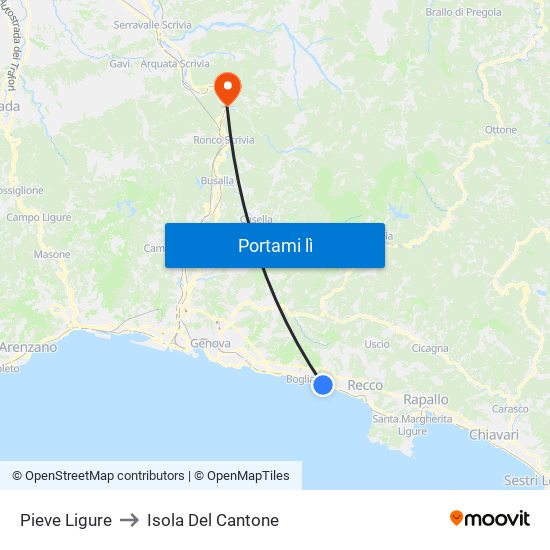 Pieve Ligure to Isola Del Cantone map