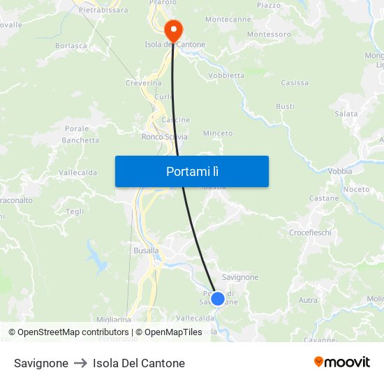 Savignone to Isola Del Cantone map