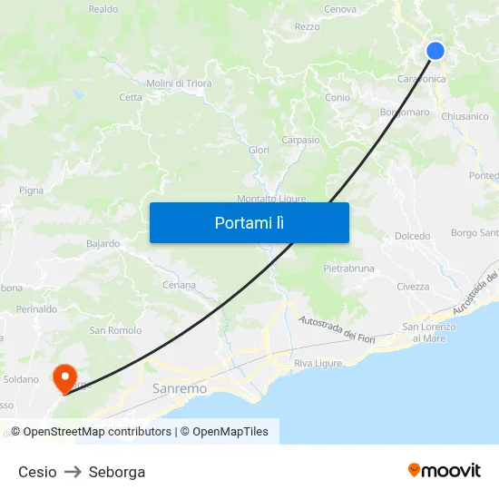 Cesio to Seborga map