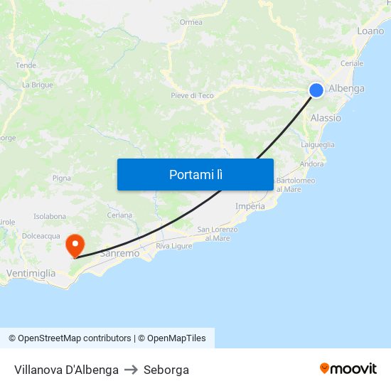 Villanova D'Albenga to Seborga map