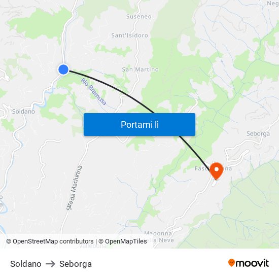 Soldano to Seborga map