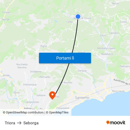 Triora to Seborga map