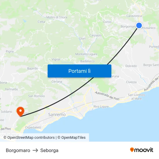 Borgomaro to Seborga map
