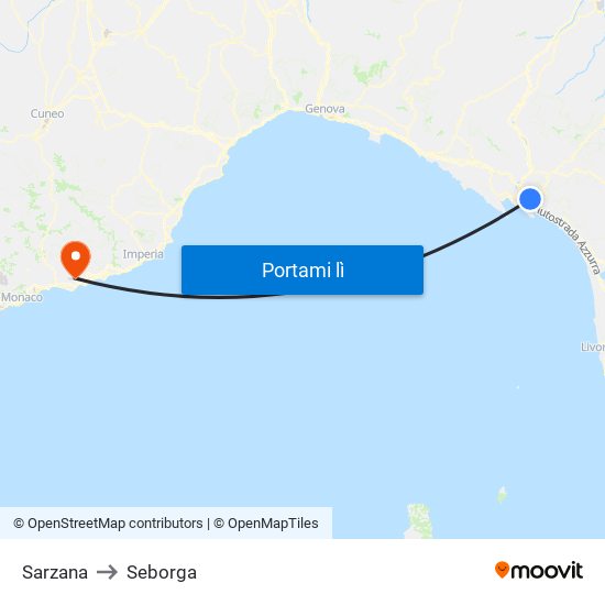 Sarzana to Seborga map