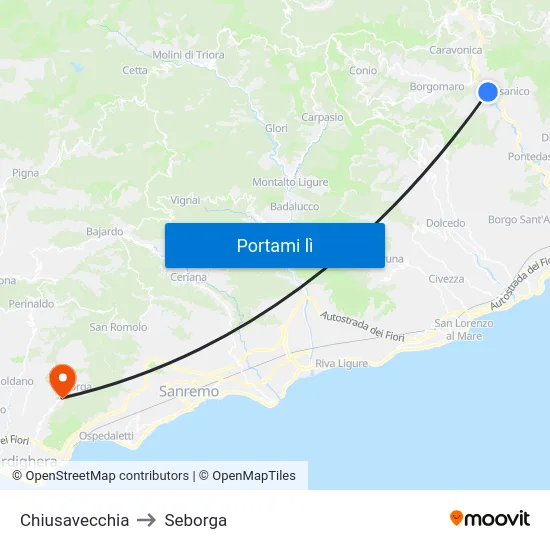 Chiusavecchia to Seborga map