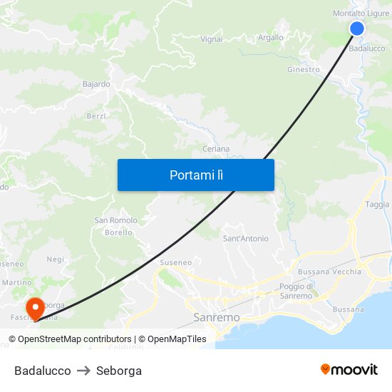 Badalucco to Seborga map