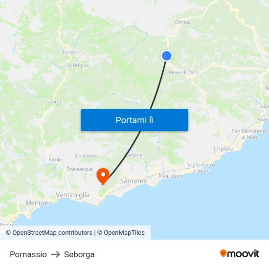 Pornassio to Seborga map