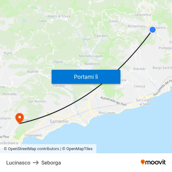 Lucinasco to Seborga map