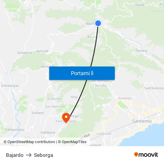 Bajardo to Seborga map