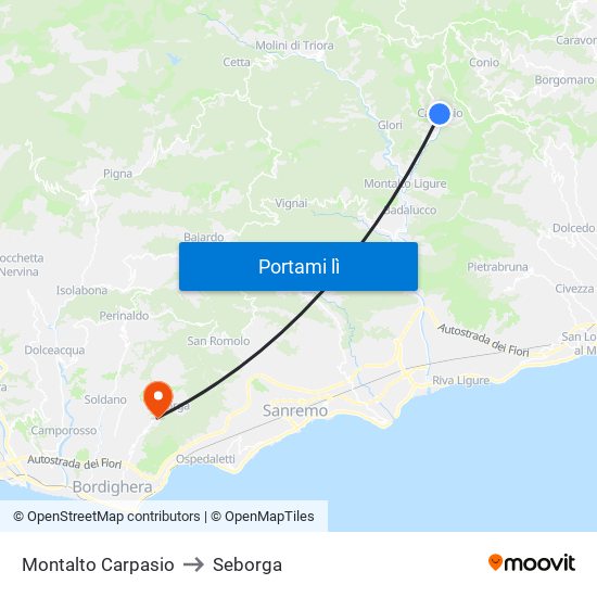 Montalto Carpasio to Seborga map