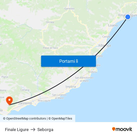 Finale Ligure to Seborga map