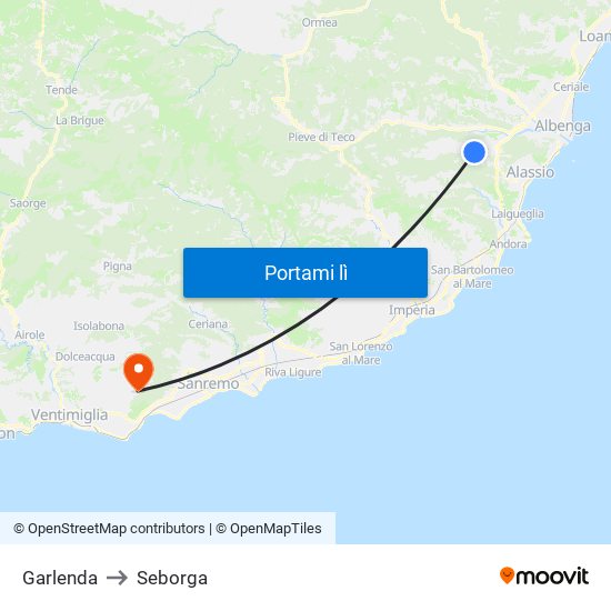 Garlenda to Seborga map