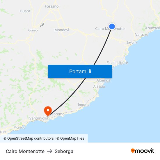 Cairo Montenotte to Seborga map