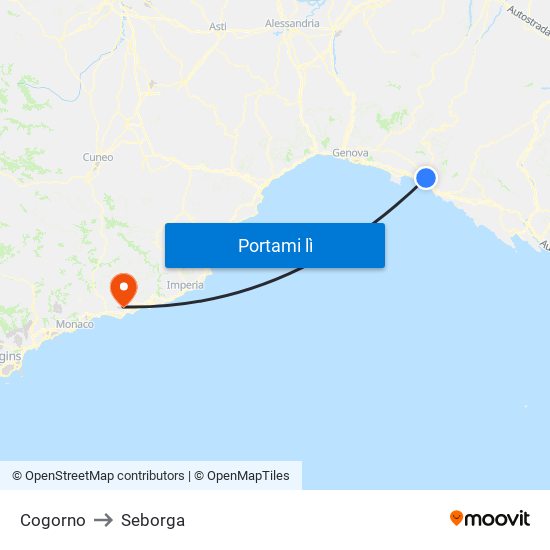 Cogorno to Seborga map