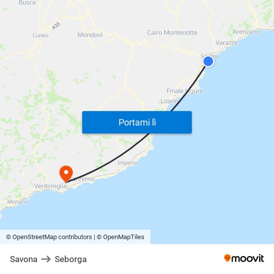 Savona to Seborga map