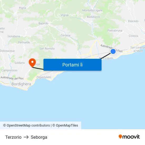 Terzorio to Seborga map