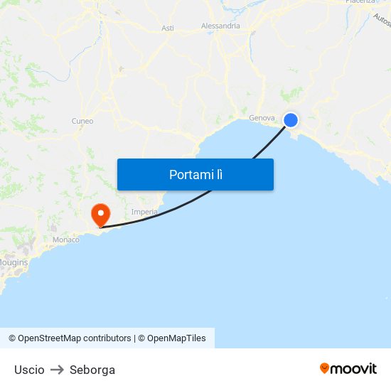 Uscio to Seborga map