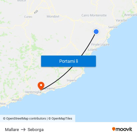 Mallare to Seborga map