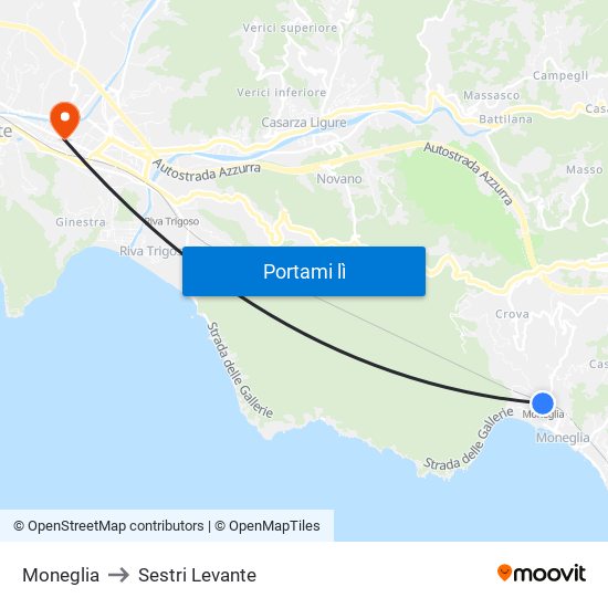 Moneglia to Sestri Levante map