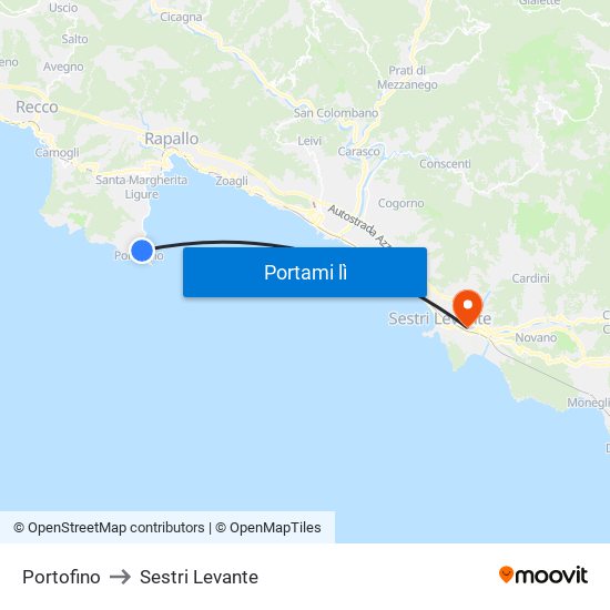 Portofino to Sestri Levante map