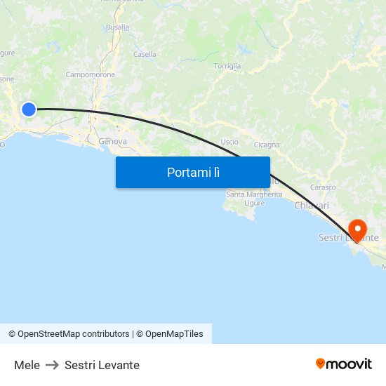 Mele to Sestri Levante map