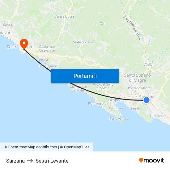 Sarzana to Sestri Levante map