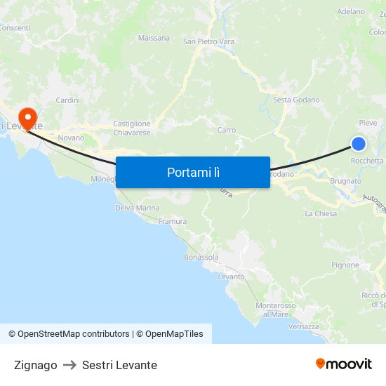 Zignago to Sestri Levante map