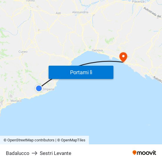 Badalucco to Sestri Levante map