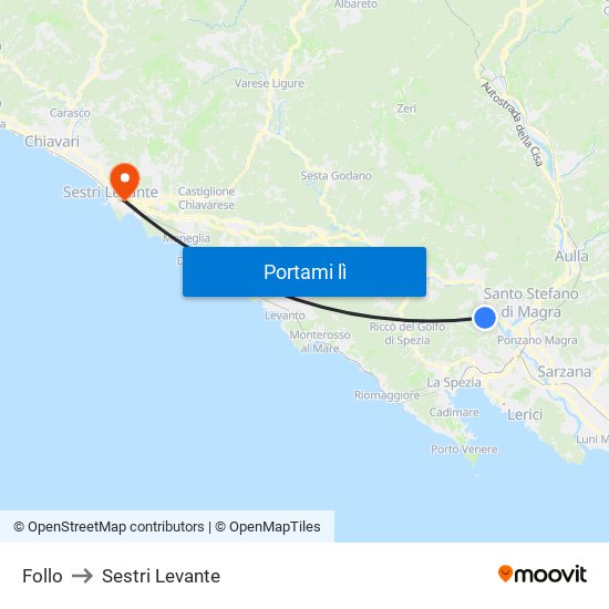 Follo to Sestri Levante map