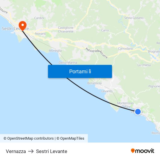 Vernazza to Sestri Levante map