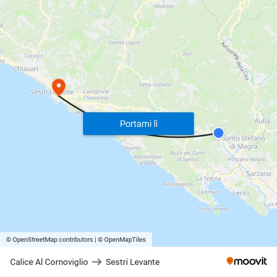 Calice Al Cornoviglio to Sestri Levante map