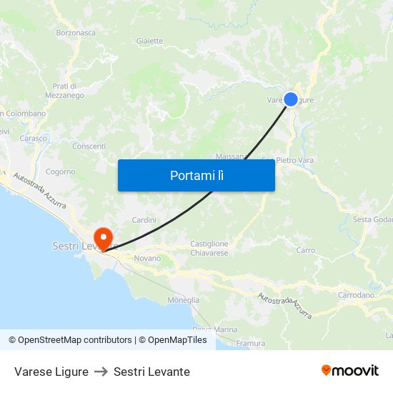 Varese Ligure to Sestri Levante map