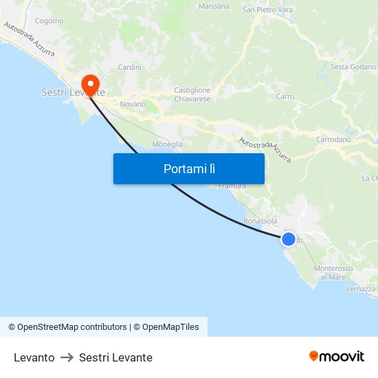 Levanto to Sestri Levante map