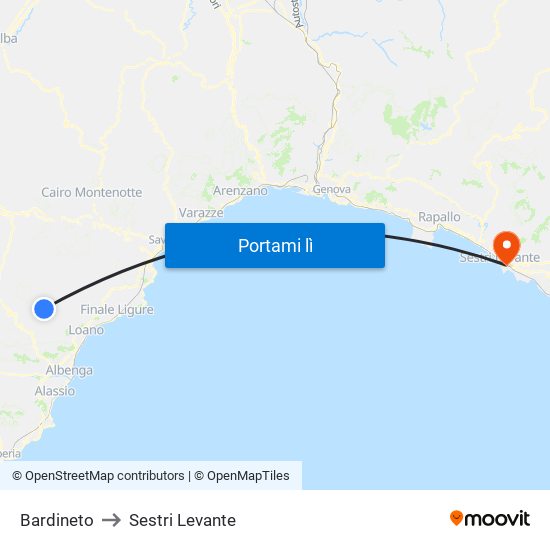 Bardineto to Sestri Levante map